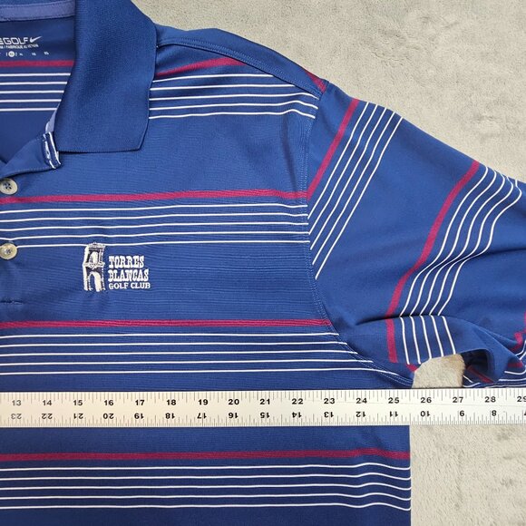 Nike Golf Polo Shirt Men's XL‎ Blue Red Striped Torres Blancas Golf Club Spain - Picture 5 of 11